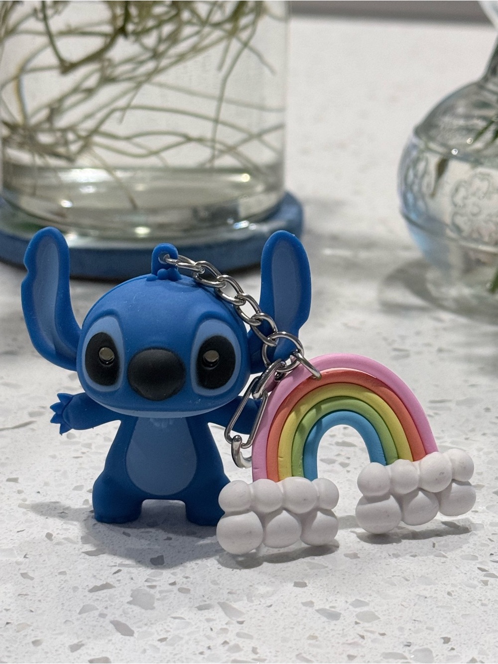 Disney Lilo & Stitch Blue Stitch Keychain with Rainbow Charm
